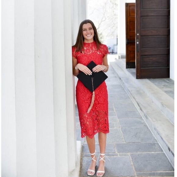 Alexis Red Lace Midi Dress - Picture 2 of 9